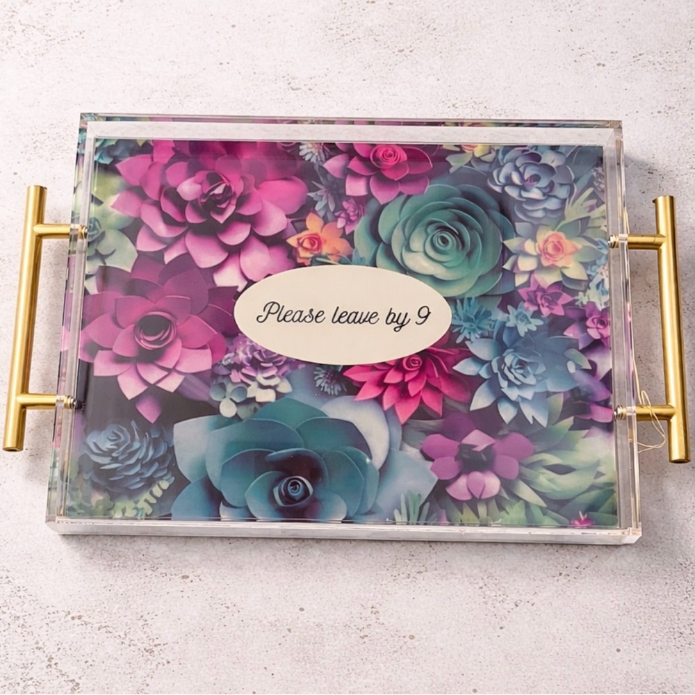 Floral Acrylic Tray with Gold Handles